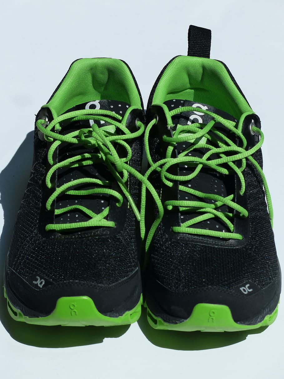 sepatu olahraga, sepatu lari, sepatu kets, sepatu maraton, sepatu, hijau, hitam, olahraga, lari, joging