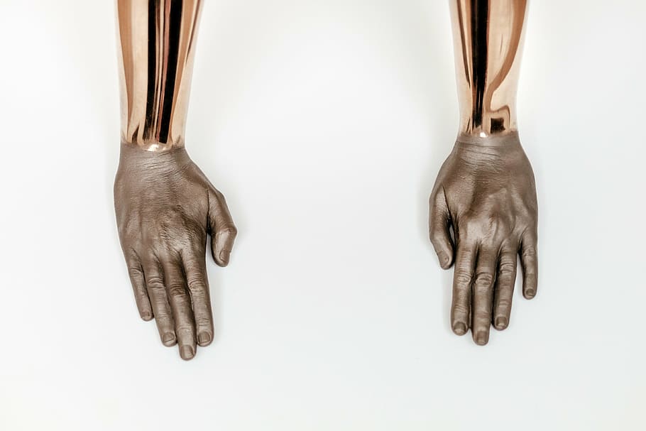 person's painted hands, people, hands, brown, wax, fake, nail, veins, gold, human body part