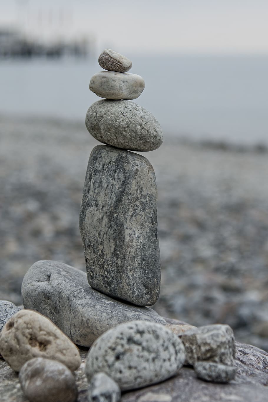 gray, balance stone, body, water, stones, sculpture, statue, figure, stone sculpture, stone figure