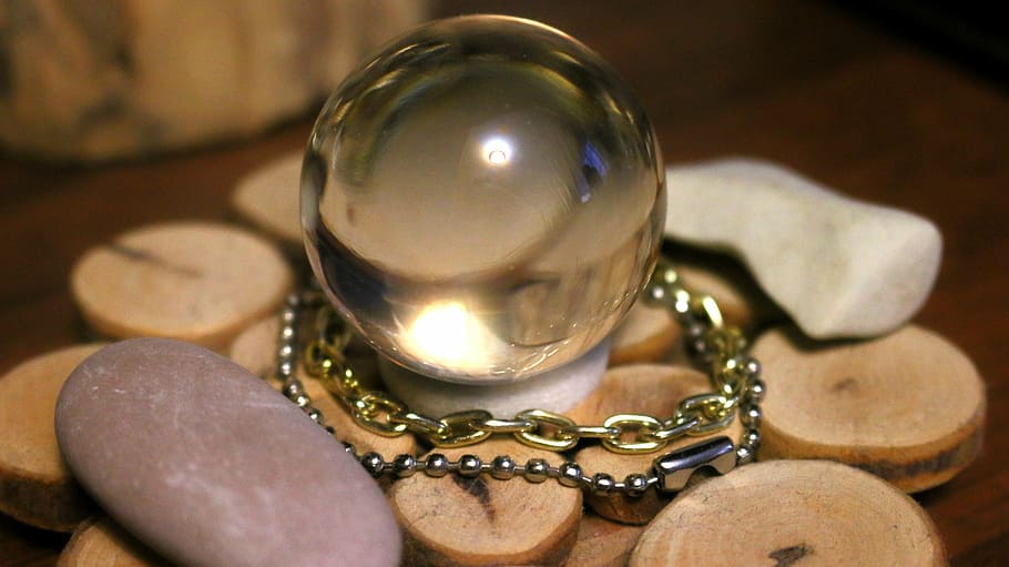 selective, focus photography, crystal ball, round, brown, surface, glass ball, ball, stones, mystic