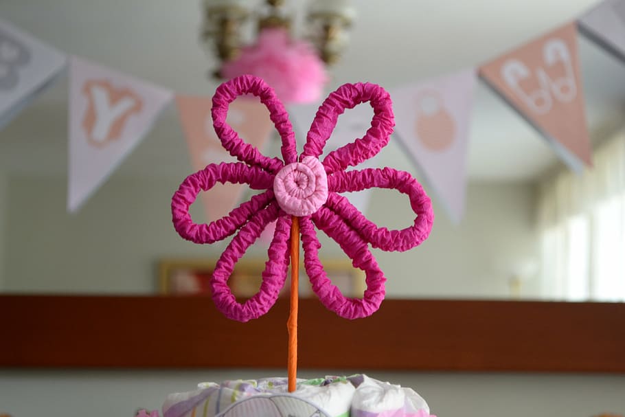 merah muda, dekorasi bunga, di samping, buntings, bayi, baby shower, lucu, kelahiran, perayaan, anak