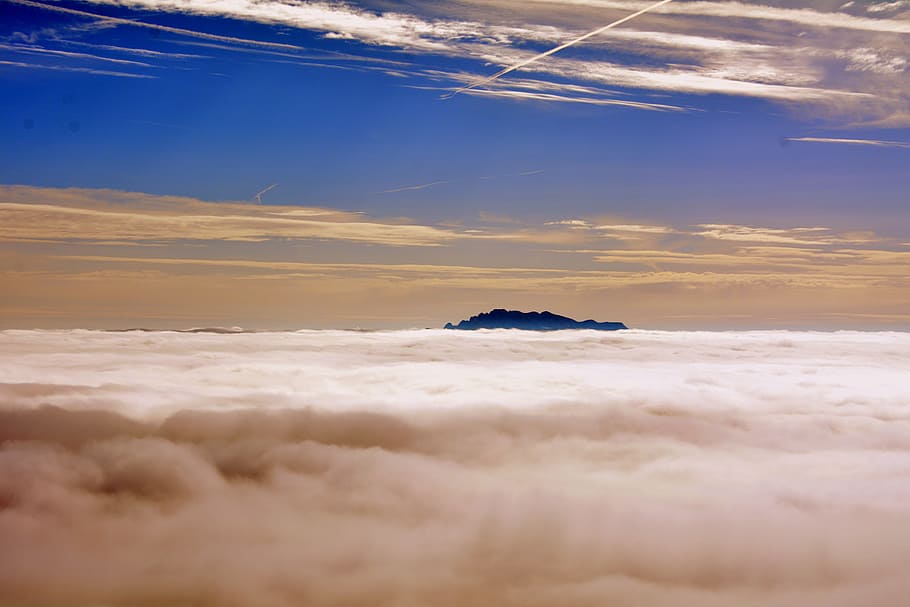 mountain, fog, clouds, baldo, trent, italy, cloud - sky, sky, environment, transportation