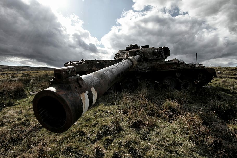 landscape photography, war tank, open, field, cloudy, sky, Tank, Military, War, Derelict