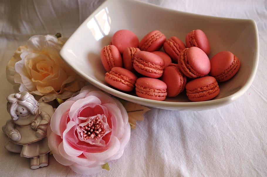macaron, rosa, pastelaria, biscoitos, romantica, biscoito, frescura, comida, comida e bebida, flor