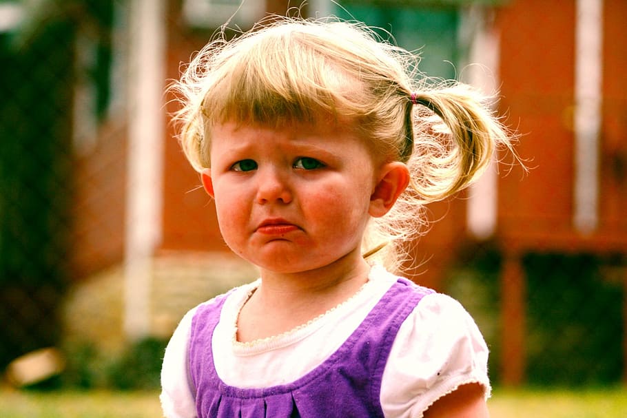girl, wearing, purple, white, top, baby, child, pouting, temper tantrum, toddlers