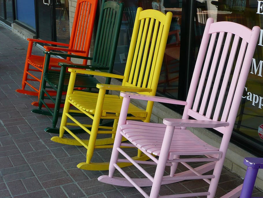 assorted-color, rocking chairs, Chairs, Rocking, Wooden, Colorful