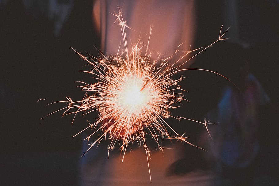 fireworks, sparkler, sparks, fire, light, celebration, bokeh, still, event, motion
