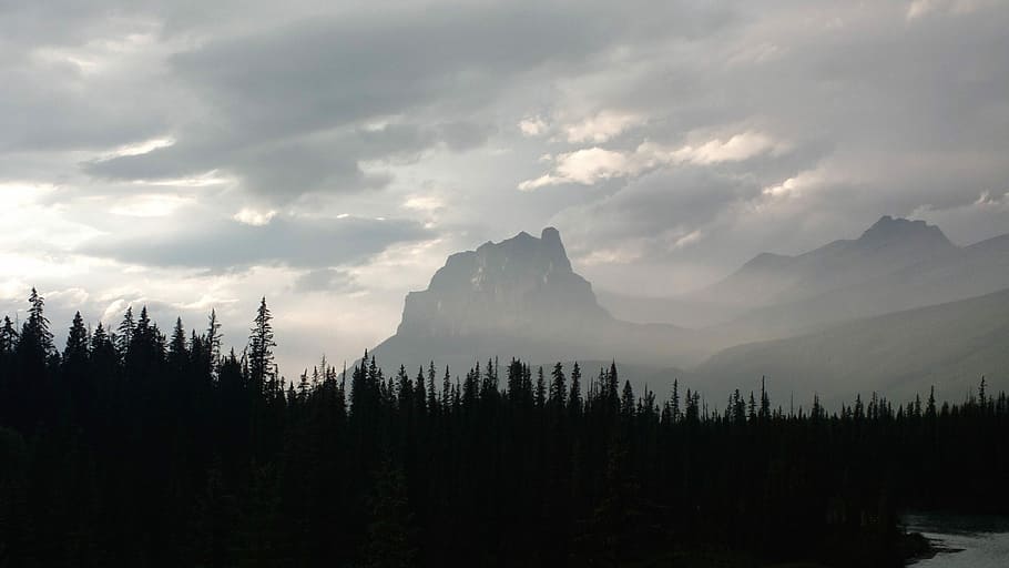 foto widescreen, montanha, coberto, nevoeiro, panorâmica, natureza, céu, neve, misterioso, nuvem