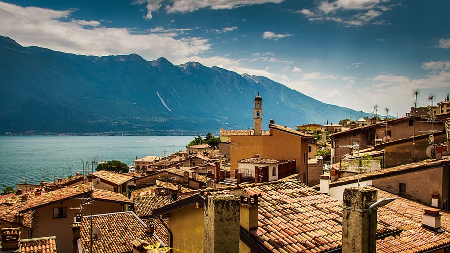 panorama, itália, lago, montanhas, férias, natureza, paisagem, vista, fachadas de casas, turismo
