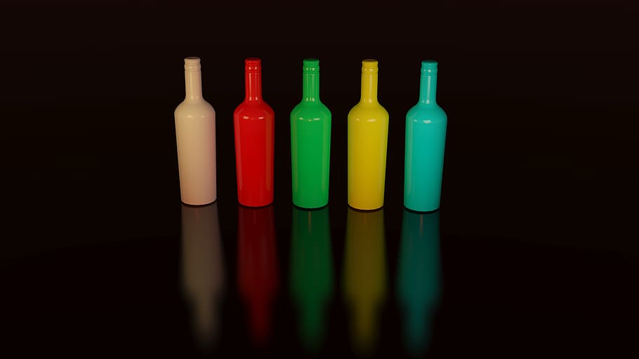 colorful, bottles, container, display, design, reflection, art, bottle, food and drink, alcohol