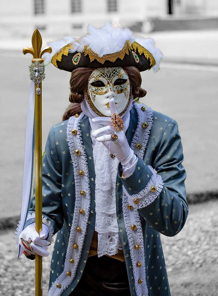 parade, Cheverny, man, robe, mask, disguise, real people, mask - disguise, one person, day