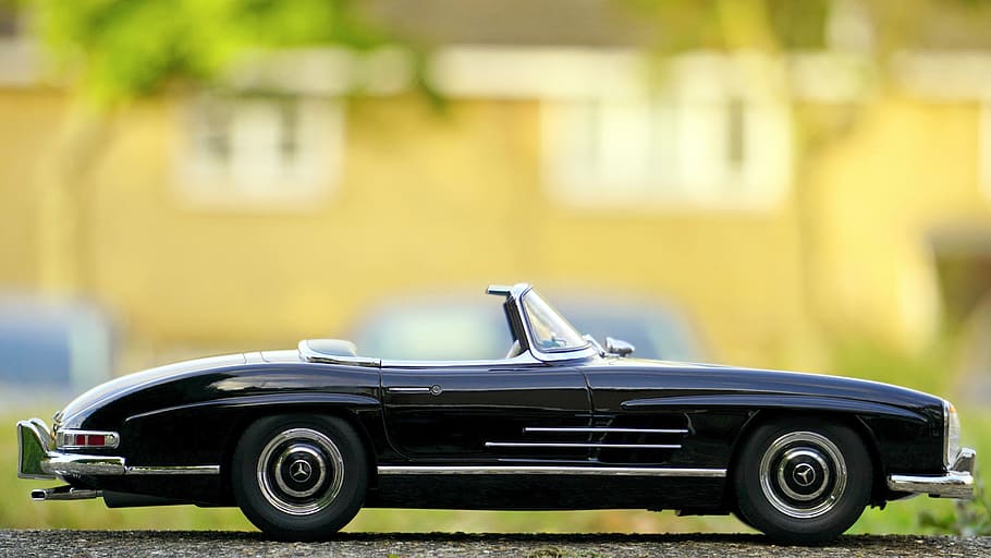 clássico, preto, mercedes-benz, conversível, carro, brinquedo, miniatura, vintage Carro, retrô Com estilo, à moda antiga