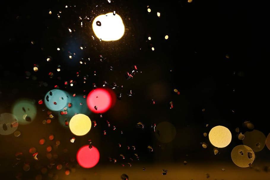 lampu malam kota, Malam, lampu kota, hujan, kota, mobil, perkotaan, jendela, basah, rintik hujan