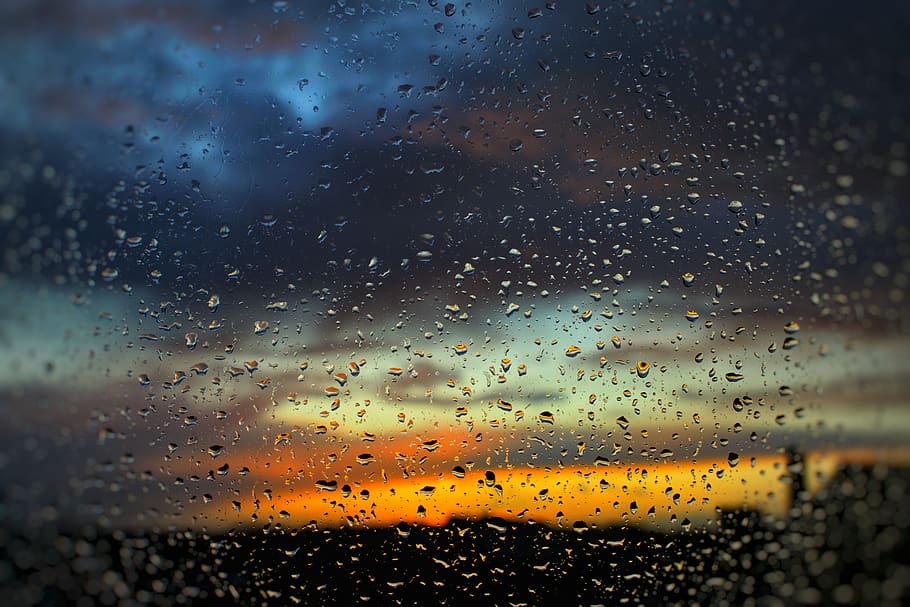 rain drop, beautiful, sky, weather, sunset, wet, drop, rain, water, glass - material