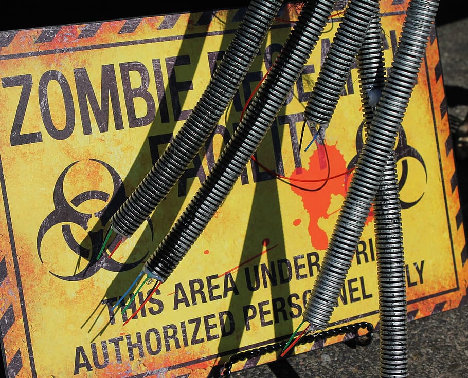 five gray tubes, zombie research facility, zombie research, warning sign, authorized personnel only, halloween, halloween background, death, crushed, halloween decor