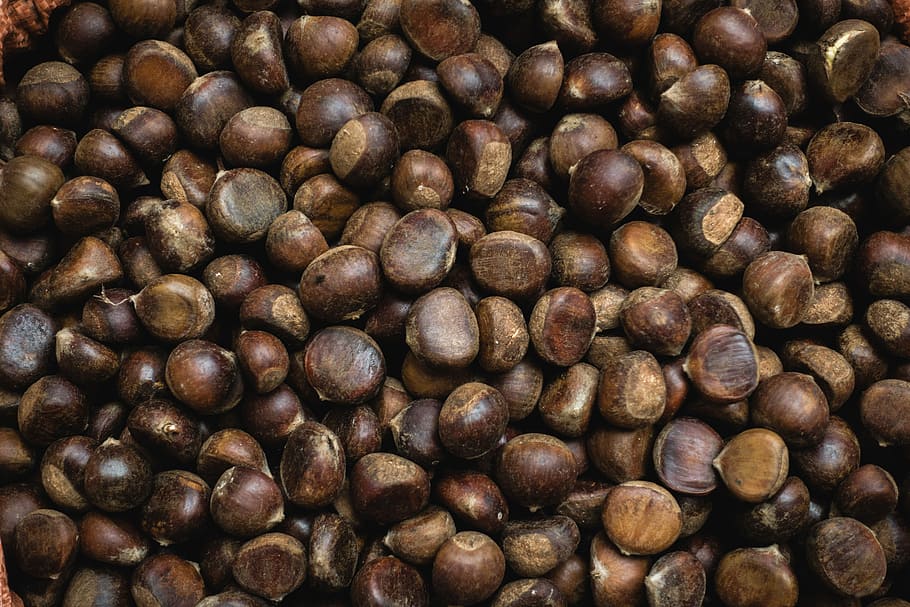 Chestnuts, filled frame, nuts, top view, bean, brown, caffeine, roasted, drink, backgrounds