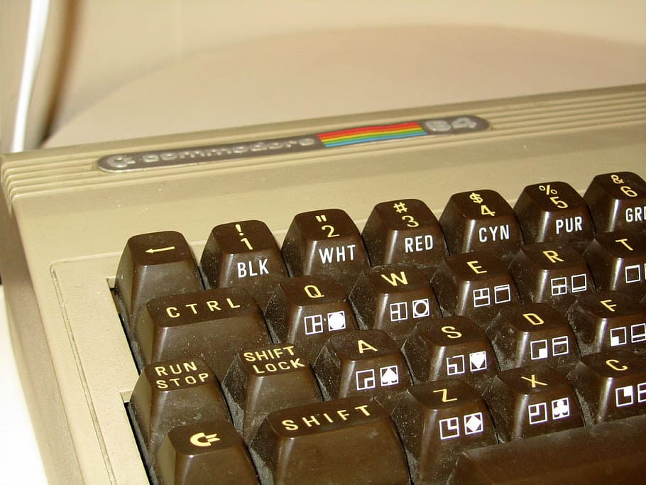commodore, c 64, computer, keyboard, technology, indoors, close-up, communication, number, text
