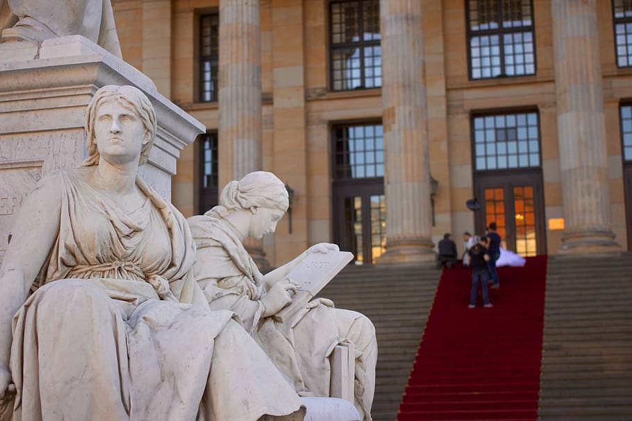Monumento de Schiller, Escadas Konzerthaus, Berlim, estátua, arquitetura, pilares, escultura, representação, representação humana, arte e artesanato