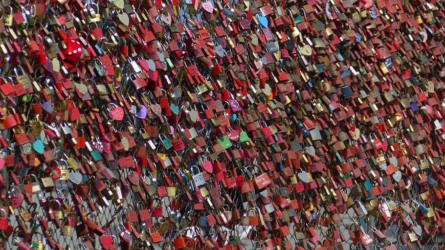 love locks, castle, love, padlock, symbol, connection, bridge, metal, liebesbeweis, grid