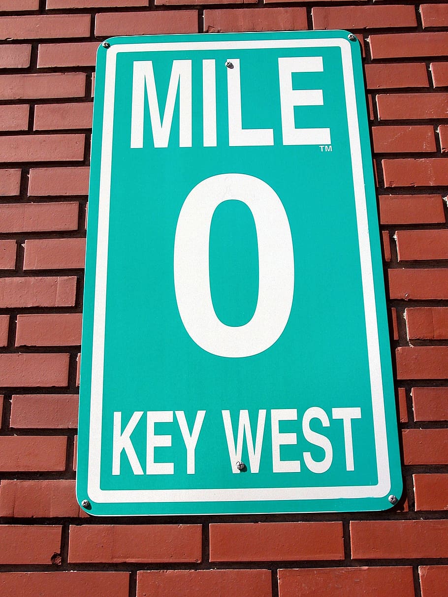 cerceta, branco, milha 0, chave, sinal de metal oeste, marcador de milha zero, sinal, key west, flórida, fundo