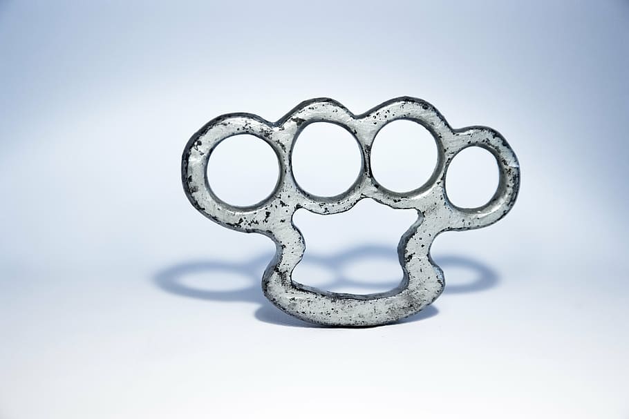 gray, metal hand knuckle, brass knuckles, iron, wrought, weapons, single object, studio shot, white background, close-up