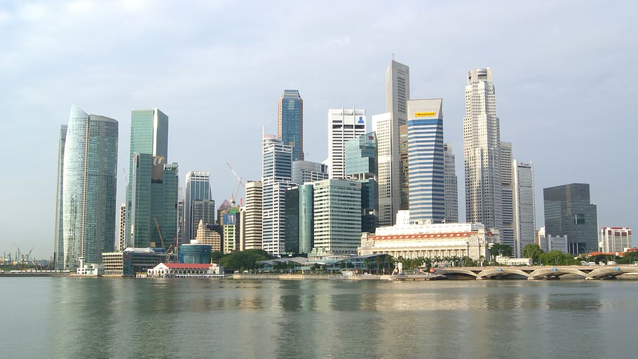 city buildings, body, water, Singapore, City, Skyscrapers, Buildings, singapore, city, skyline, urban