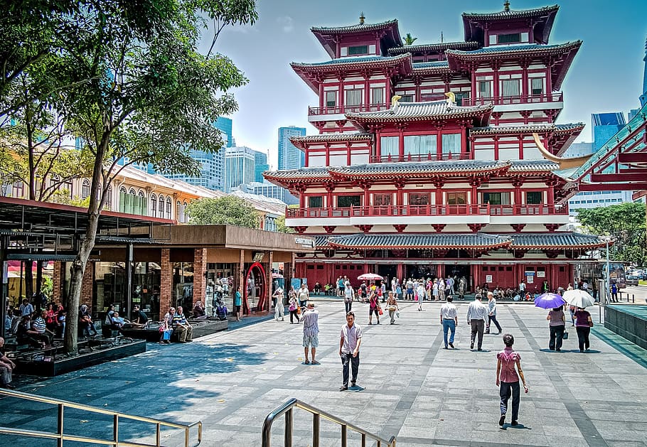 china town, singapore, asian, temple, people, shopping, building, culture, travel, architecture