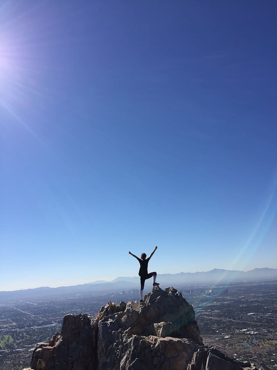 People, Hike, Silhouette, sky, nature, mountain, freedom, mountain Peak, outdoors, arms Outstretched