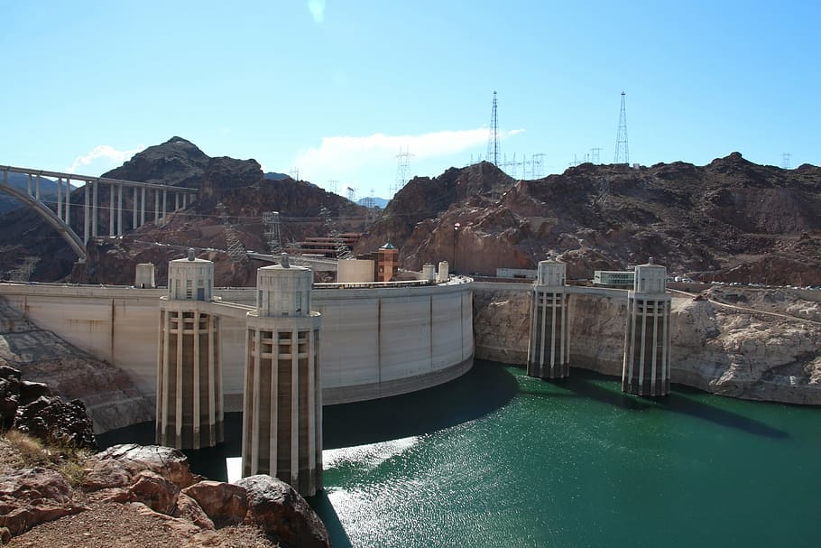 hoover dam, united states, dam, water, built structure, sky, architecture, hydroelectric power, mountain, nature