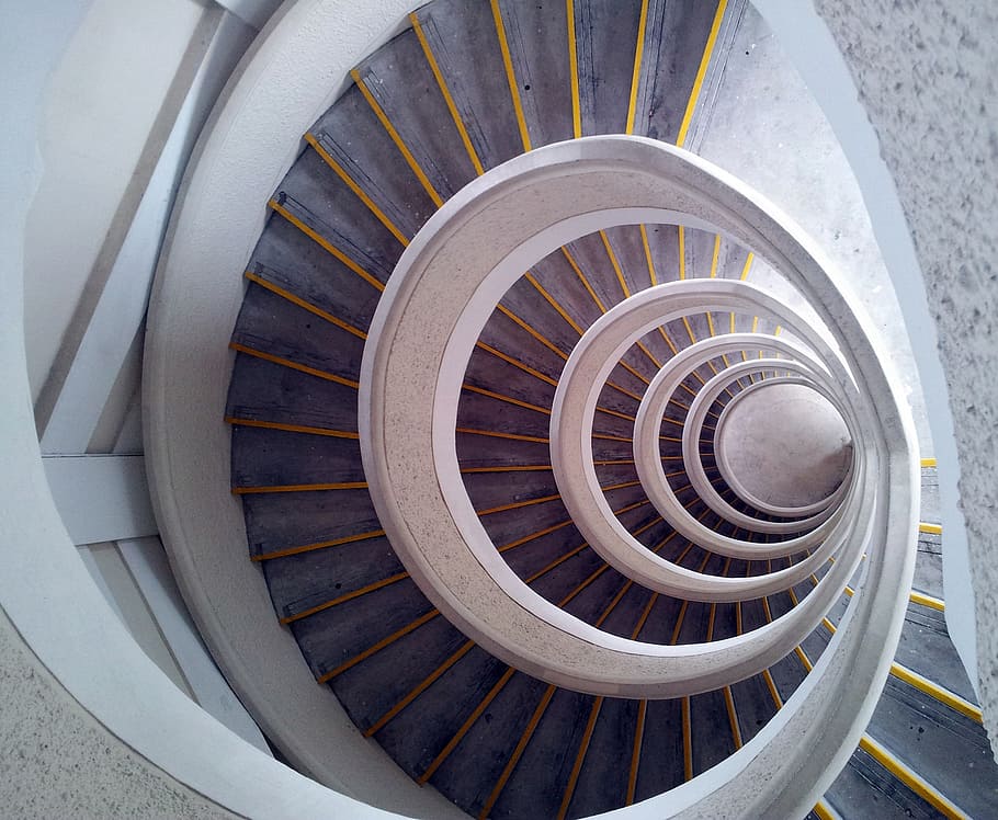architectural, photography, twirl stair, staircase, spiral, tower, building, winding, stairwell, structure