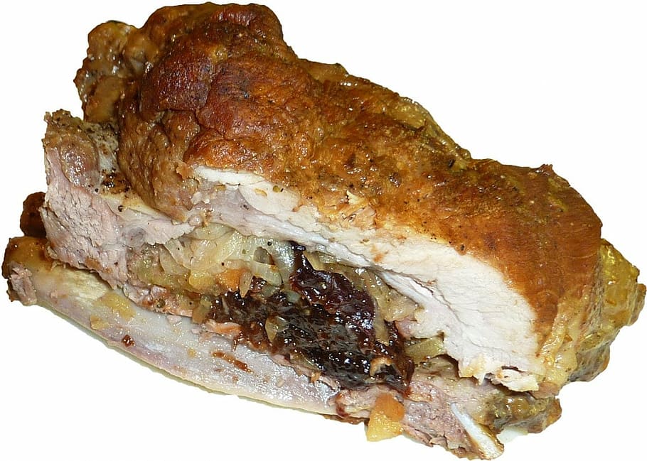 roast pork, fry, rib roast, filled, meat, eat, food, edible, rind, crust