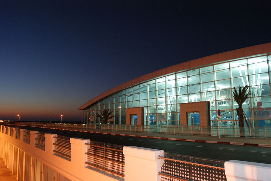 bandara, tunisia, bandara di malam hari, gedung, suasana hati, malam, Arsitektur, struktur yang dibangun, langit, eksterior bangunan