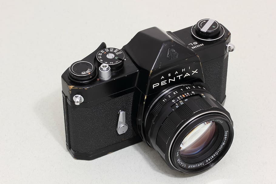 asahi, pentax, óptico, japão, slr, 35mm, câmera de filme, lente, corpo, foto