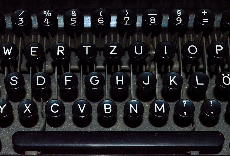 typewriter, keyboard, historically, old, close up, leave, office, antiquarian, old-fashioned, retro Styled
