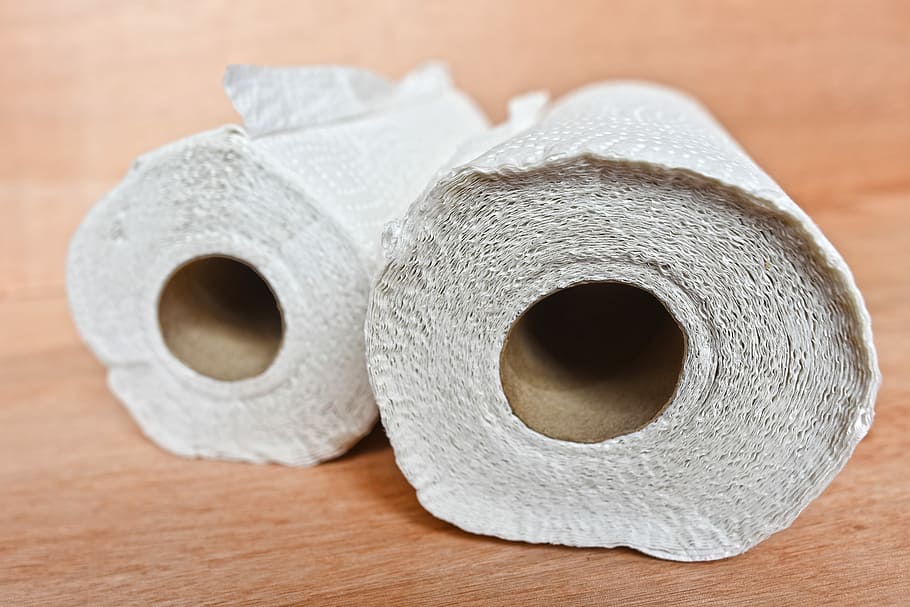 two, rolled, paper towels, kitchen towel, kitchen paper, roll, cleaning, sanitary, wipe, household
