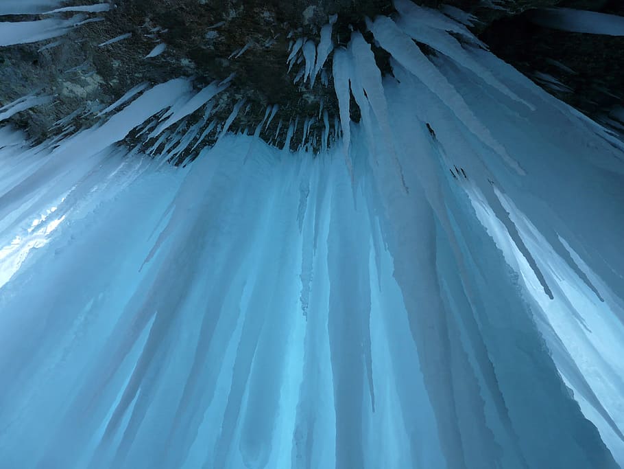 white, ice, black, concrete, ceiling, ice curtain, icicle, ice formations, cave, cold
