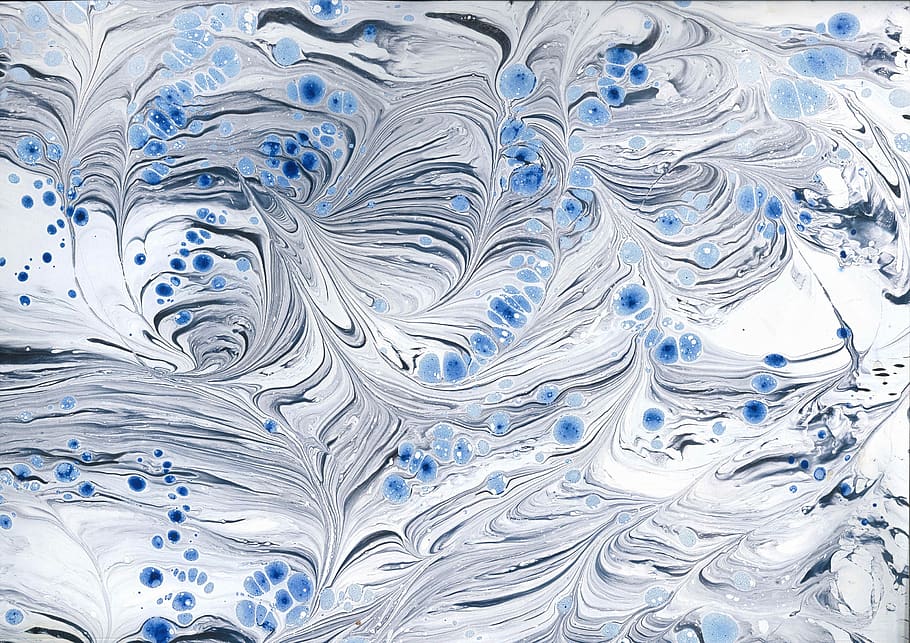 marbled paper, mottle, color, movement, colorful, crafts, black, white, blue, backgrounds