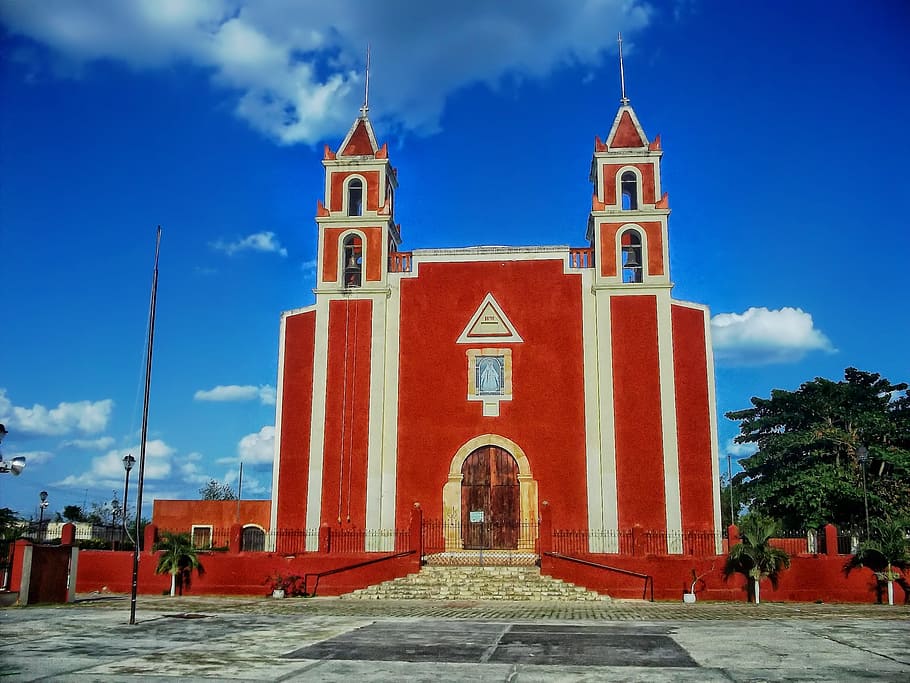 church, faith, religion, architecture, hdr, sky, clouds, yucatan, mexico, place of worship