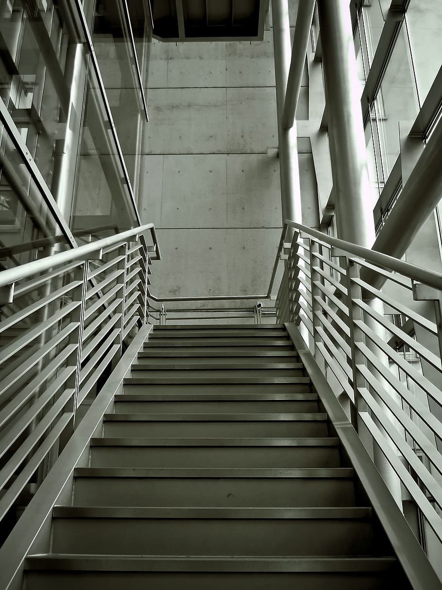 architecture, stairs, building, gradually, staircase, structure, modern, düsseldorf, steps and staircases, railing