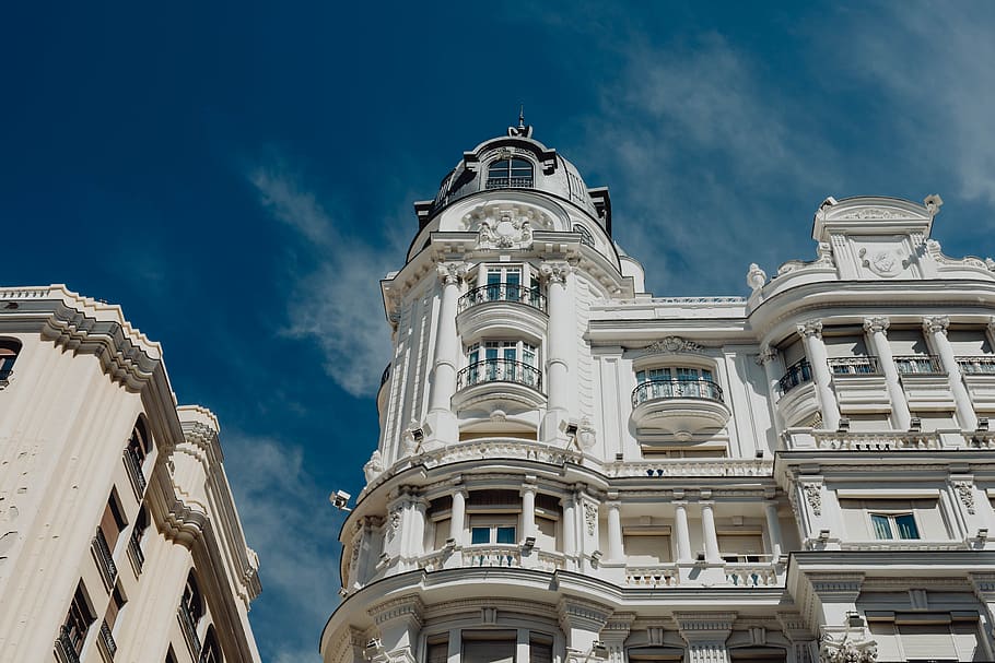 edifícios, Europa, cidade, ponto de referência, Arquitetura, design, Madrid, Espanha, exterior do edifício, visão de baixo ângulo