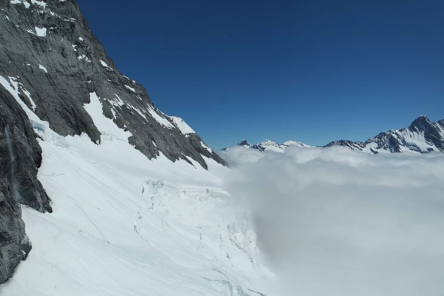 céu, geleira, alpes, vale, telhado, montanha, calota de gelo, montanha de neve, suíço, jungfrau