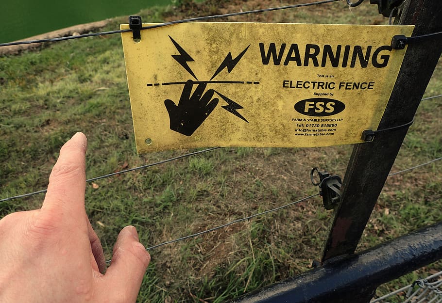 careless, caution, danger, dead, death, electric, electricity, electrified, fence, finger