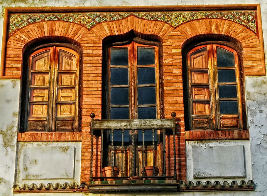 brown, white, house window, cordoba, spain, buildings, facade, architecture, hdr, balcony
