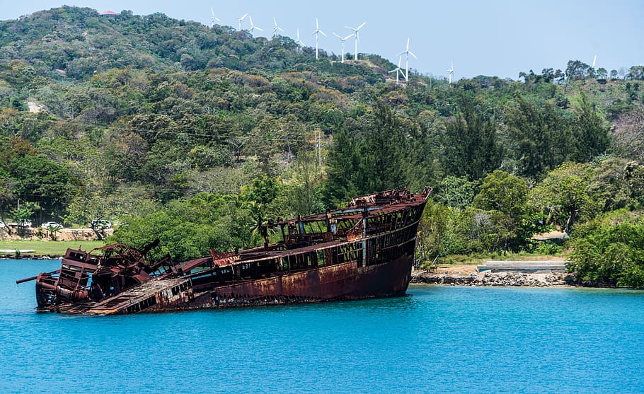 ship wreck, mahogany bay, roatan, honduras, nature, scenic, tropical, caribbean, tourism, boat
