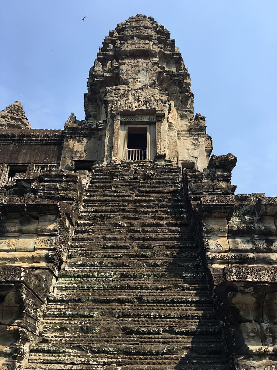 cambodia, angkor wat, ruins, temple, architecture, built structure, history, the past, place of worship, low angle view