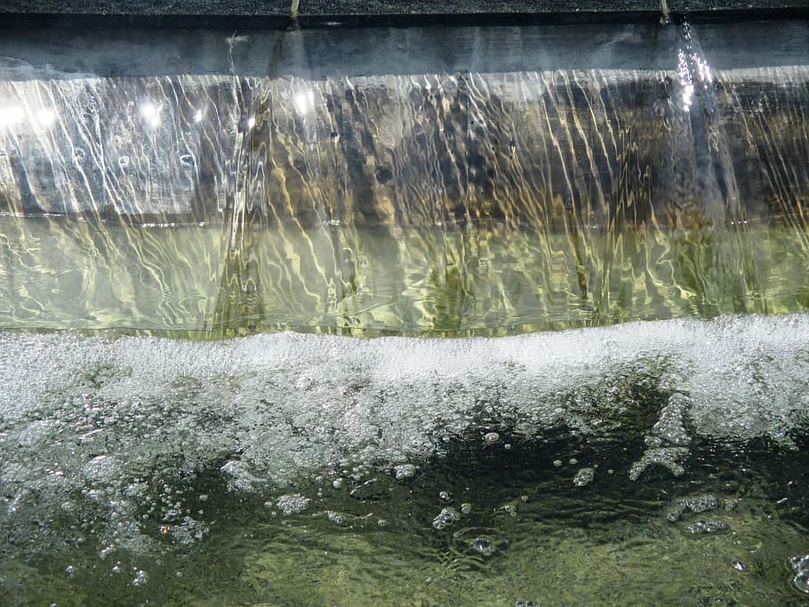 fountain, water, water basin, water feature, foaming, flow, motion, nature, day, plant