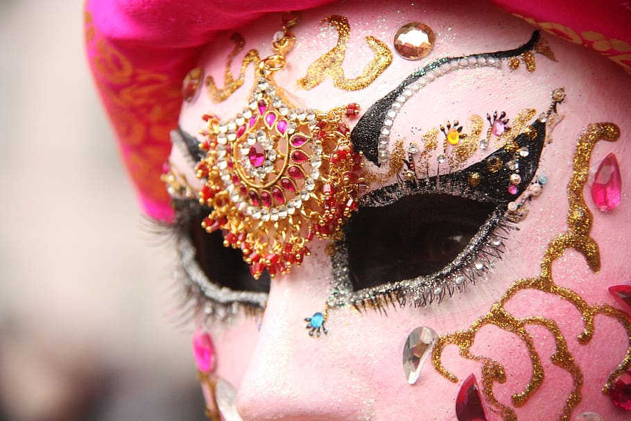 venetian, remiremont, topeng, mata, karnaval, satu orang, dewasa, pakaian tradisional, perayaan, potret