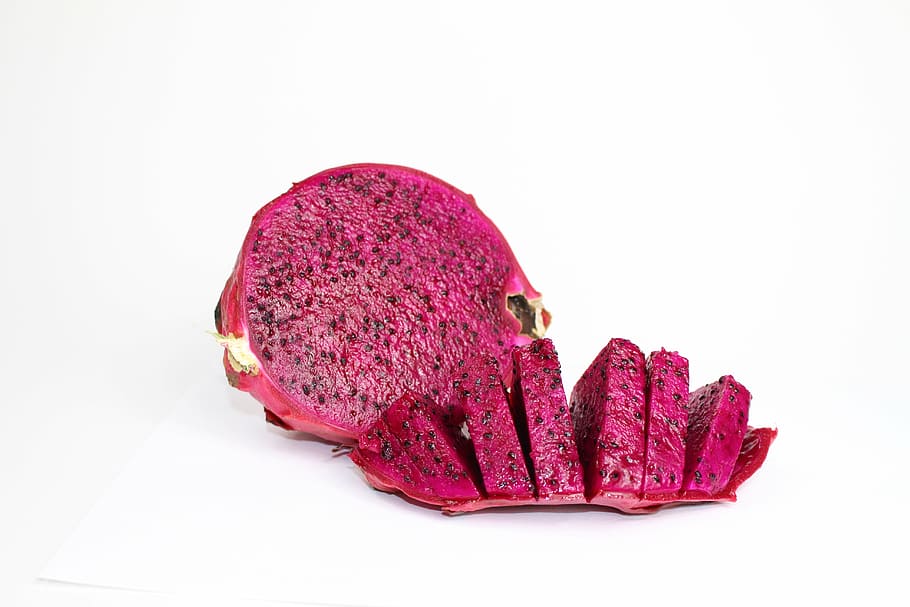 fruit, dragon fruit, red fruit, white background, food and drink, studio shot, indoors, food, cut out, freshness