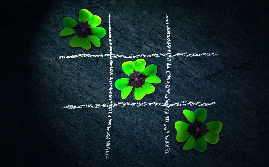 illustration, tic tac toe game, klee, four leaf clover, lucky clover, tic tac toe, puzzles, puzzle, joining together, emotion