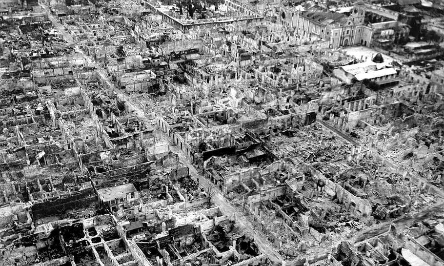 destruição, trazido, batalha, manila, 1945, batalha de Manila, Filipinas, bombardeios, cidade, fotos
